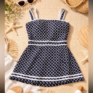 Shore Shape Black Geometric Fit-and-Flare Swimsuit. Women’s Sz- 16 Black | White